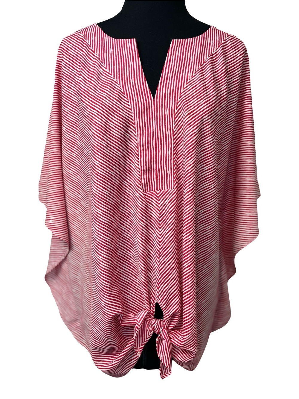 Chico’s | Red Striped Tie Front Poncho Top, Size 16/18